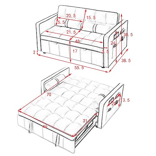 Grey Velvet 3-in-1 Sleeper Sofa Couch Bed with Pull-Out Bed W767089