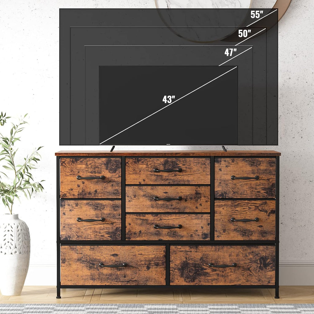 Vertical End Table and Nightstand with 9 Large Drawers, Metal Frame I628144