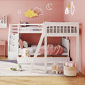 White Wooden Triple Bunk Bed With Stairs And 3 Storage Drawers P913