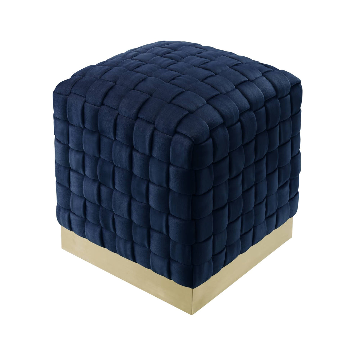 Navy Gold Velvet Cube Ottoman Y8526