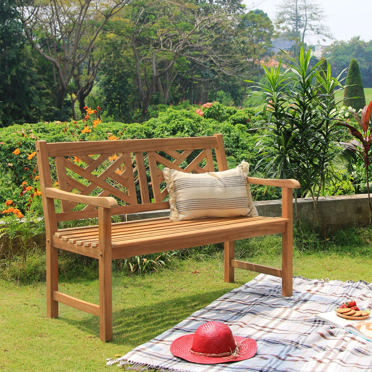 Natural Teak Wood Patio Bench R370325