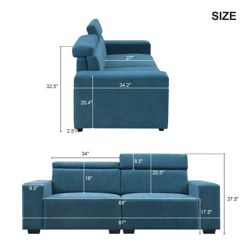 2-Seater Velvet Sectional Sofa with Adjustable Headrest L701788