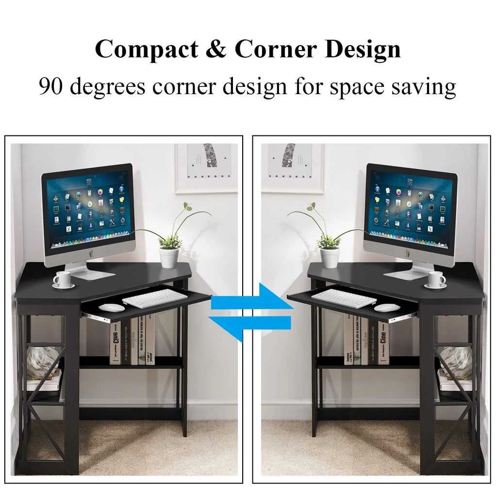 Black Corner Computer Desk & Chair Set Q9556