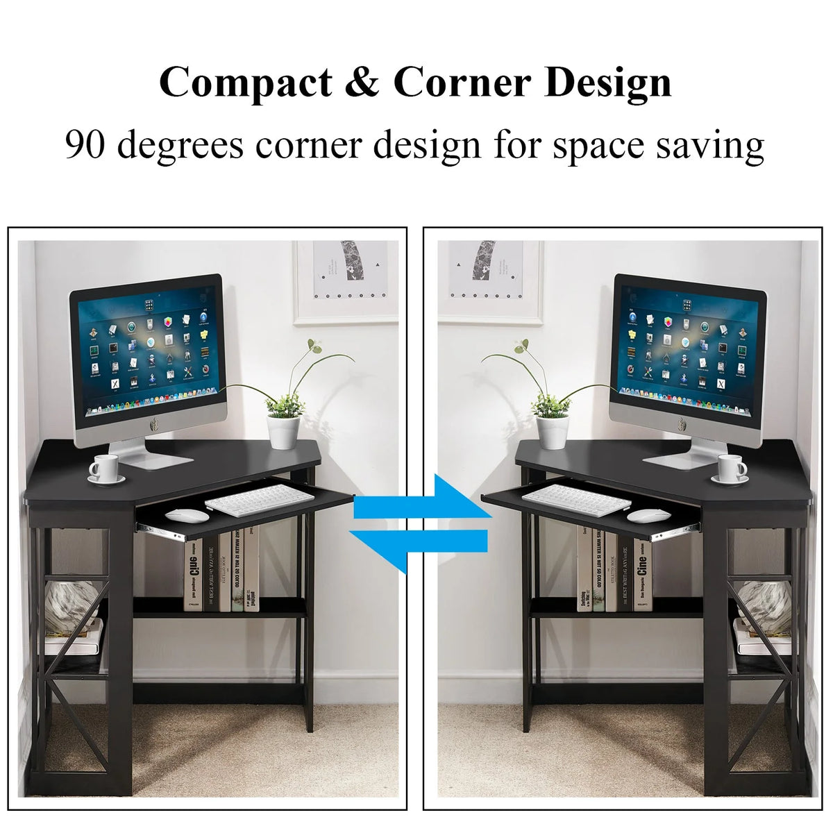 Black Corner Computer Desk & Chair Set Q9556