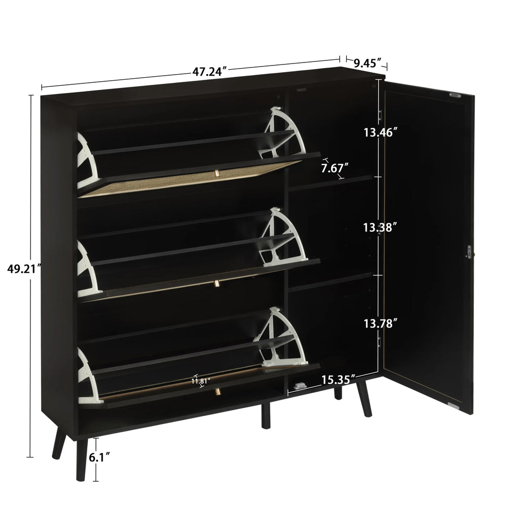 48" Wide Black Wood Shoe Cabinet with 3 Flip Doors M498
