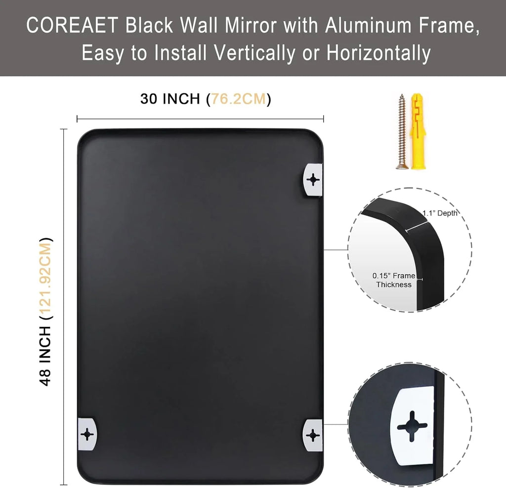 Black 30x48 Rectangular Metal Framed Wall Mirror N946852