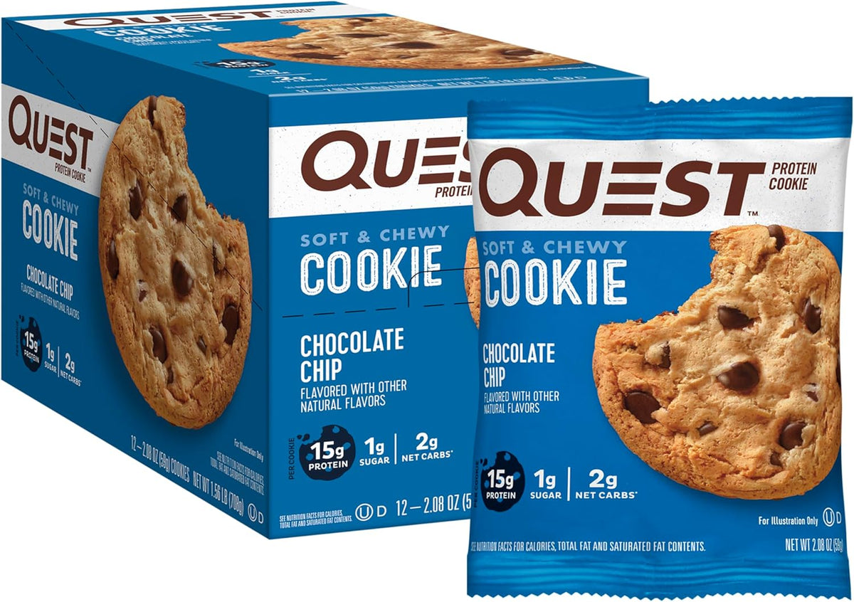 Chocolate Chip Protein Cookie 12 Count & Tortilla Style Protein Chips Nacho Cheese 1.1 Ounce Pack of 12 Y21990