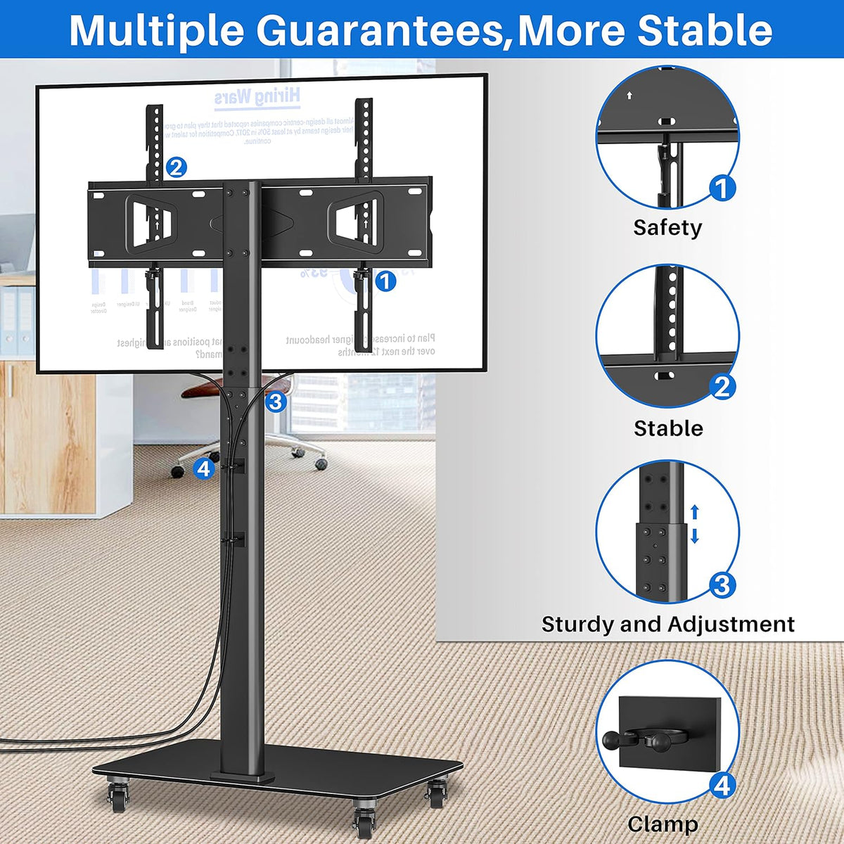 Tall TV Stand with Wheels, Height Adjustable, Max VESA 600x400mm U837024