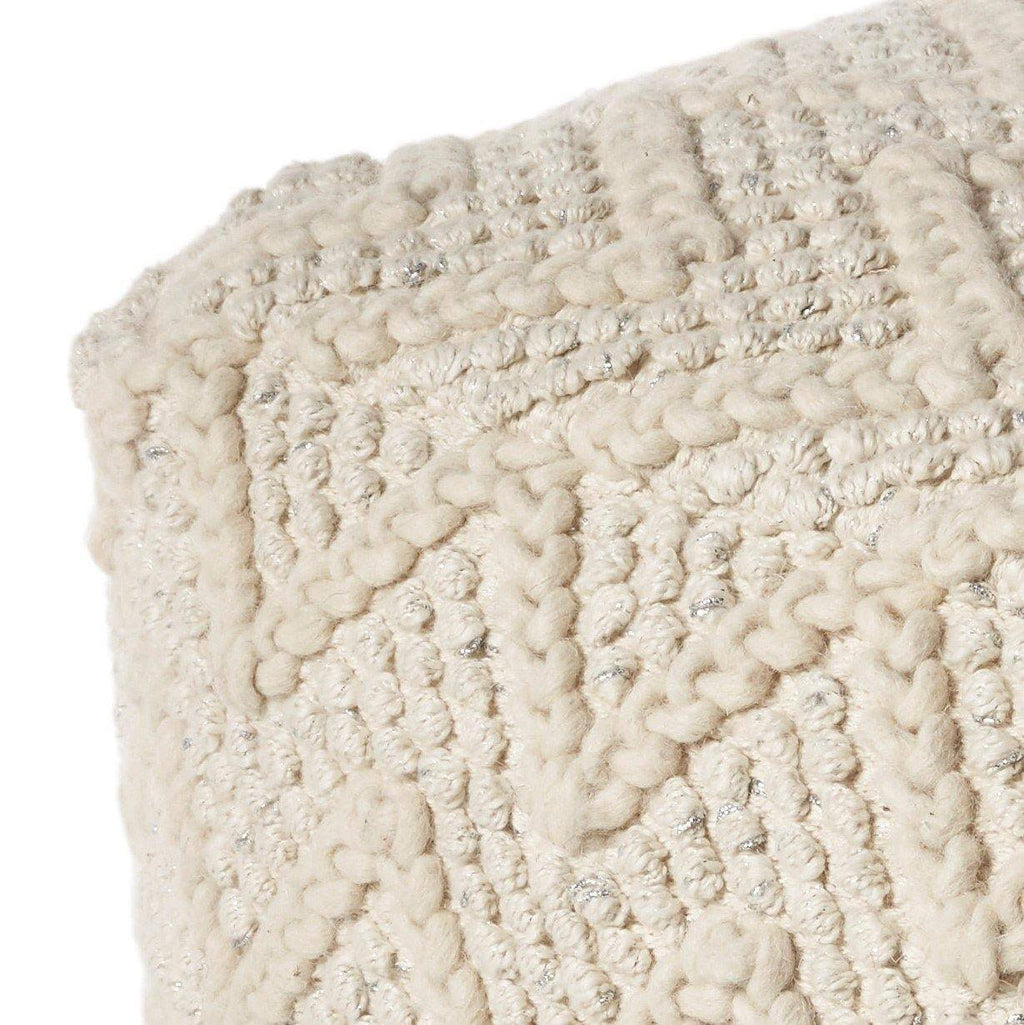 Ivory Chevron Cable Pouf D1226