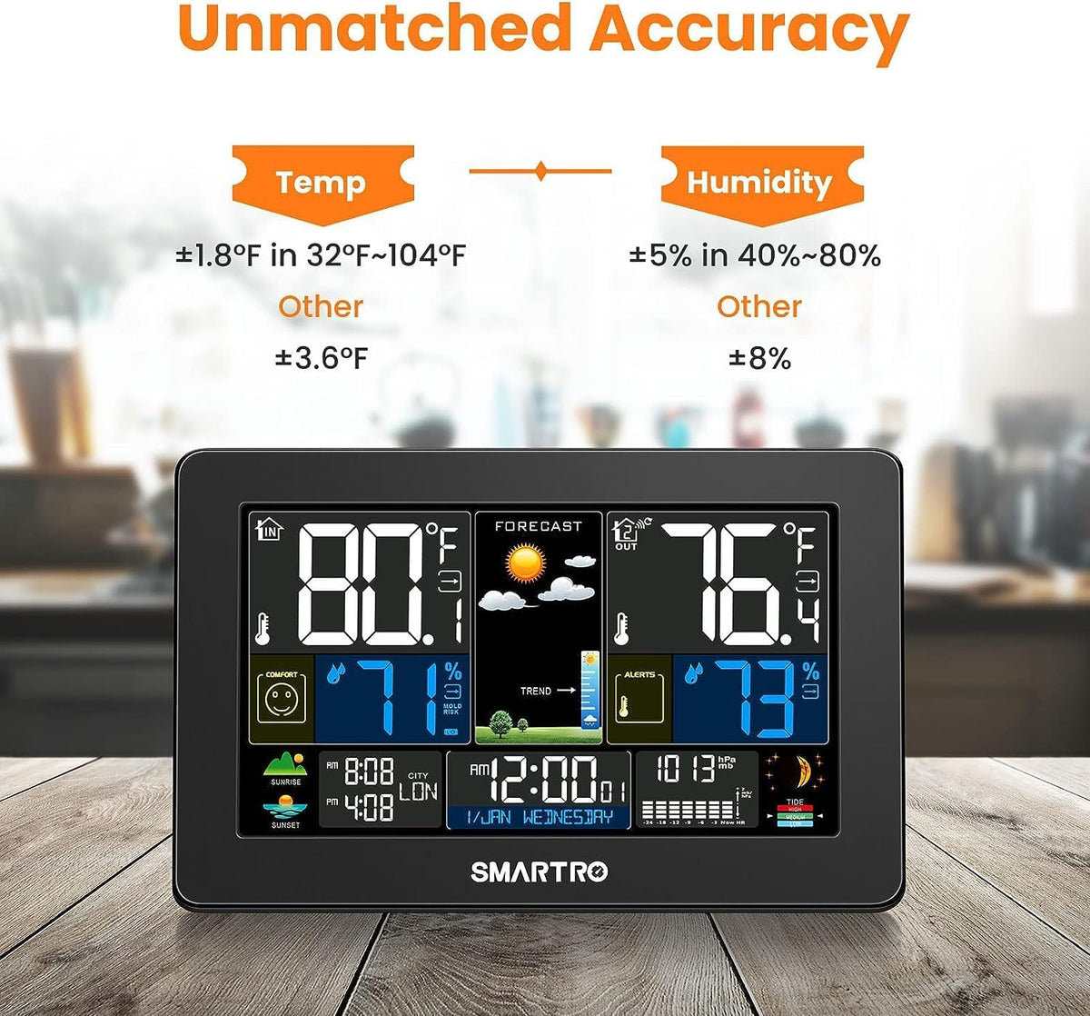 Large Color Display Wireless Indoor Outdoor Weather Station with Barometer, Temperature Humidity Monitor N72273