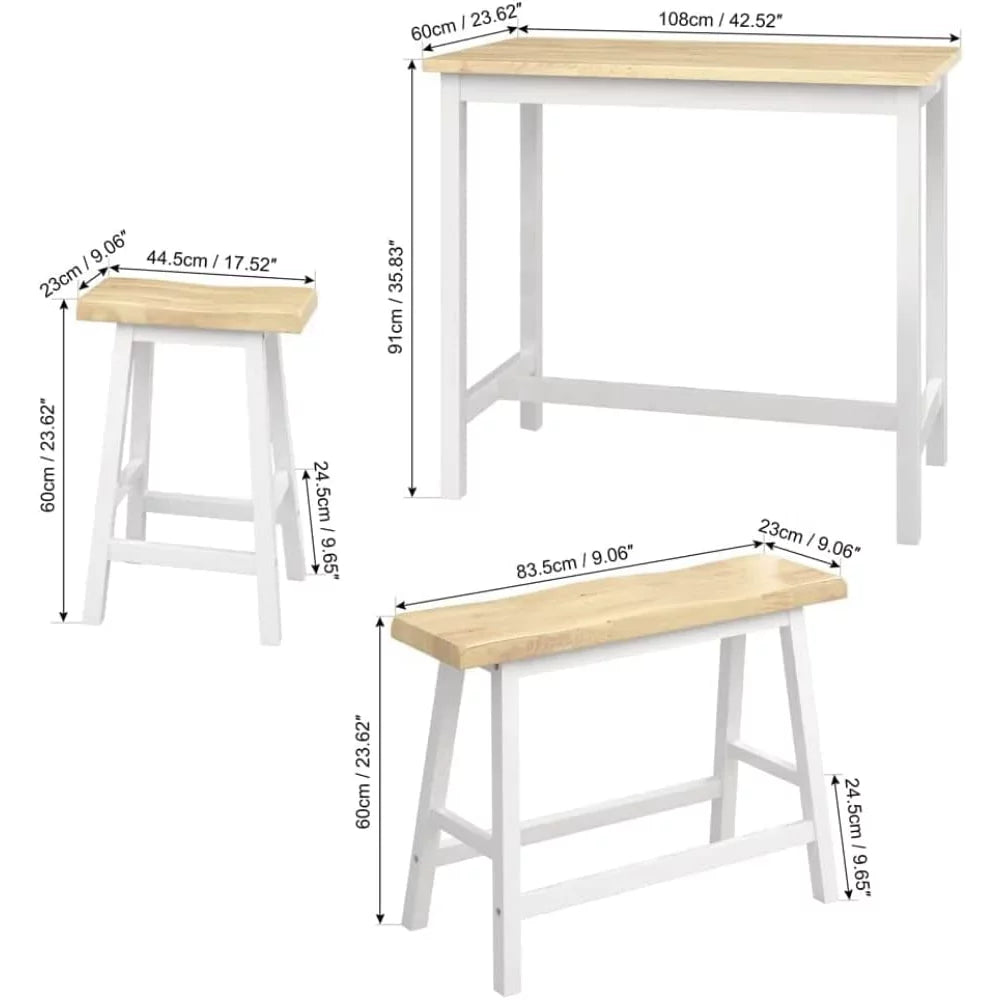 Rubber Wood 4-Person Bar Dining Table Set F8621
