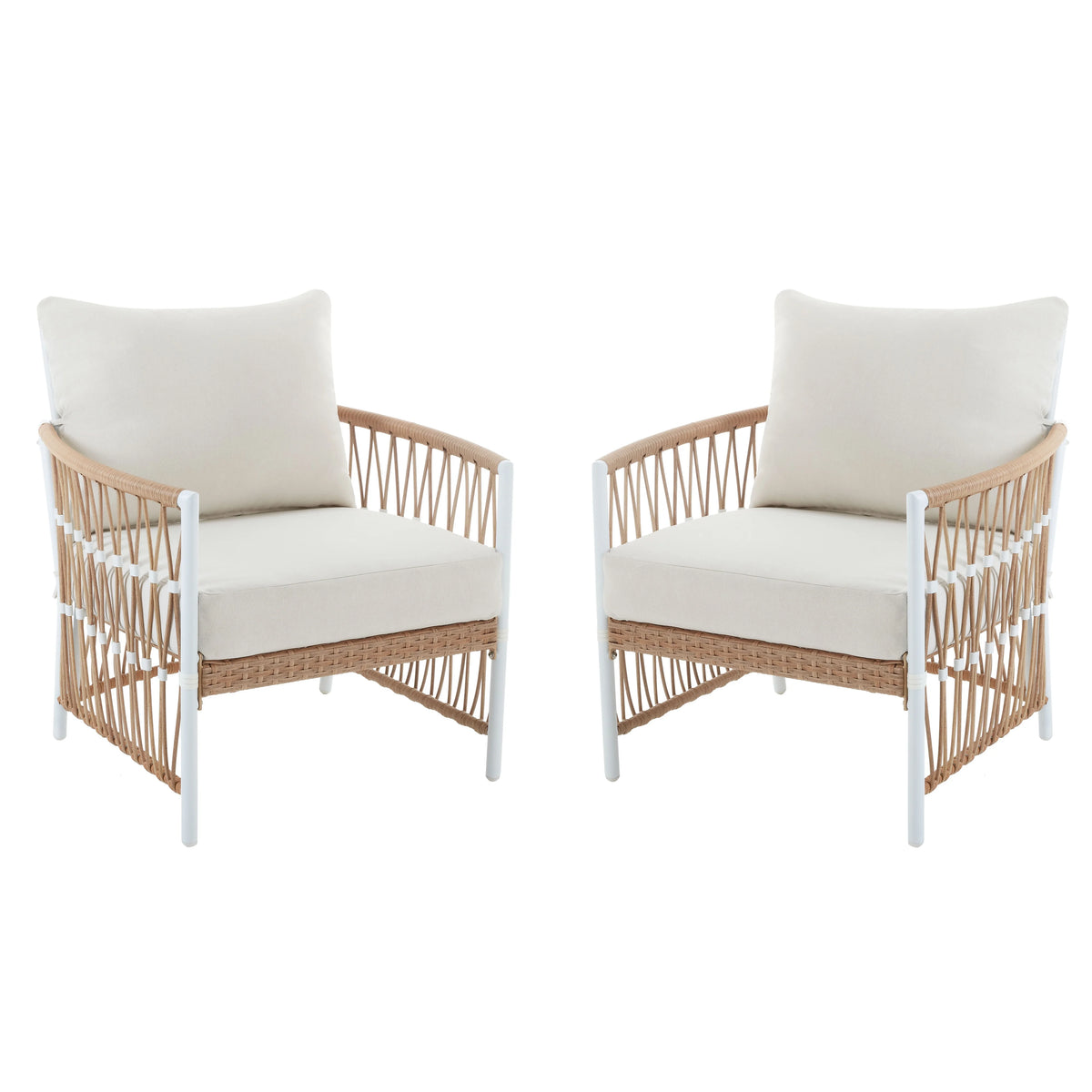 2-Pack White Outdoor Wicker Lounge Chair L8643