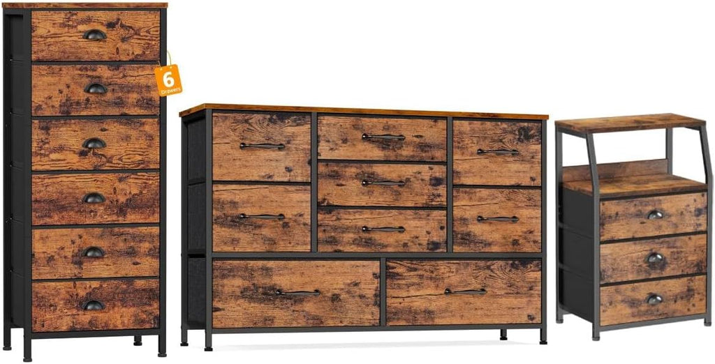 Vertical End Table and Nightstand with 9 Large Drawers, Metal Frame I628144