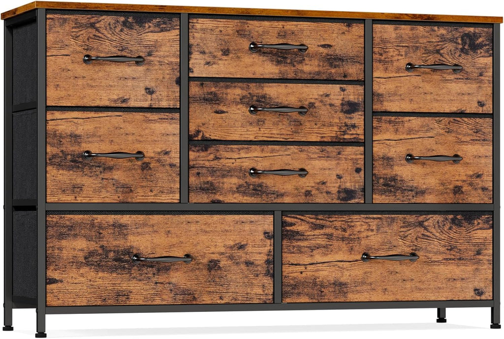 Vertical End Table and Nightstand with 9 Large Drawers, Metal Frame I628144