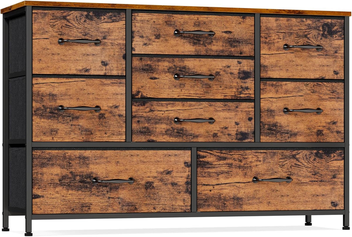 Vertical End Table and Nightstand with 9 Large Drawers, Metal Frame I628144