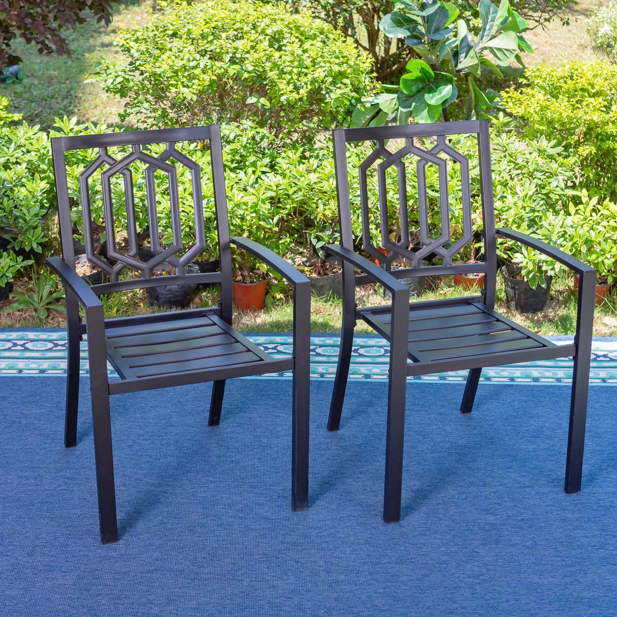 6-Piece Outdoor Patio Set with 10 FT Umbrella, 4 PCS Metal Steel Stacking Chairs & 1 PC Square Dining Table, Orange Red Umbrella Q445