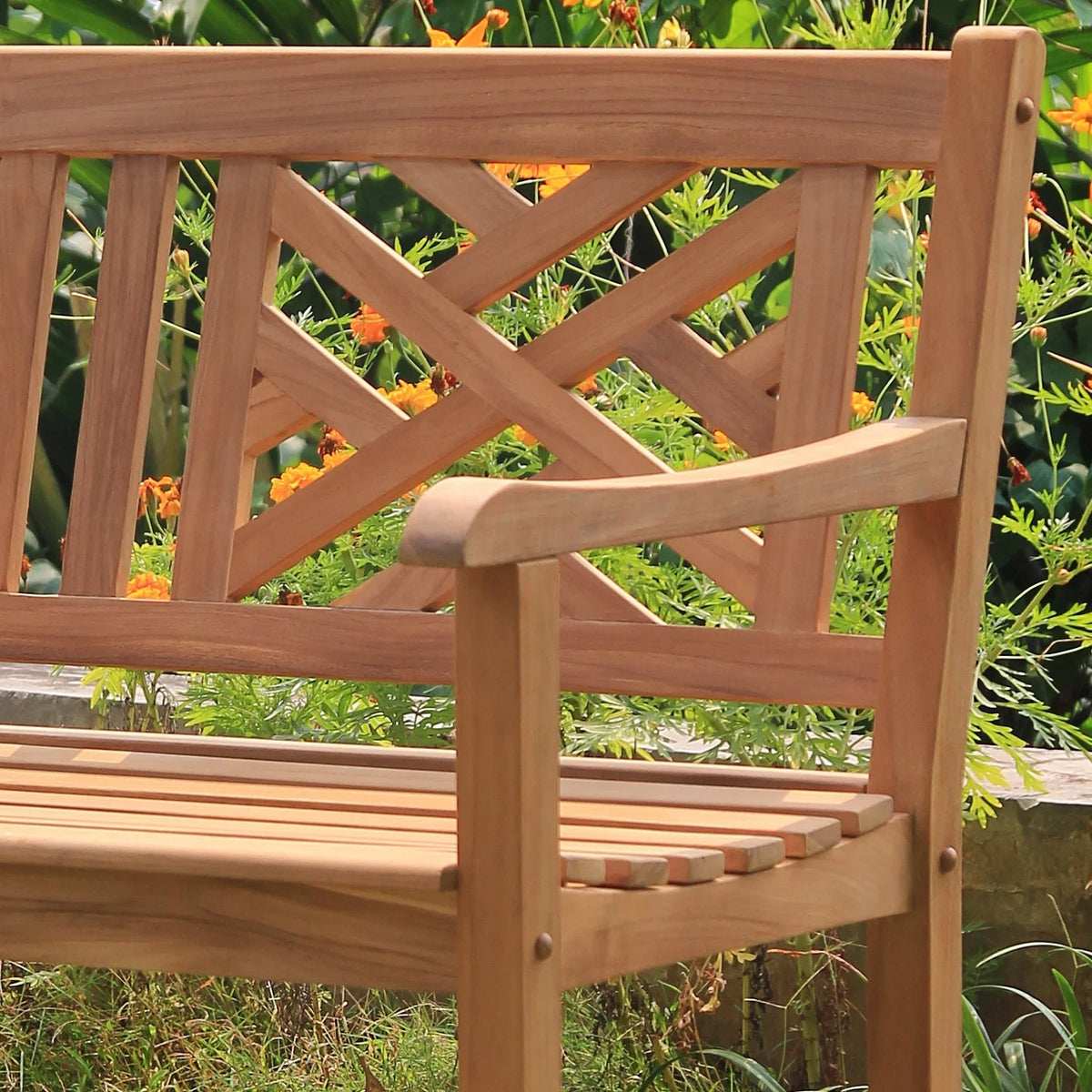 Natural Teak Wood Patio Bench R370325