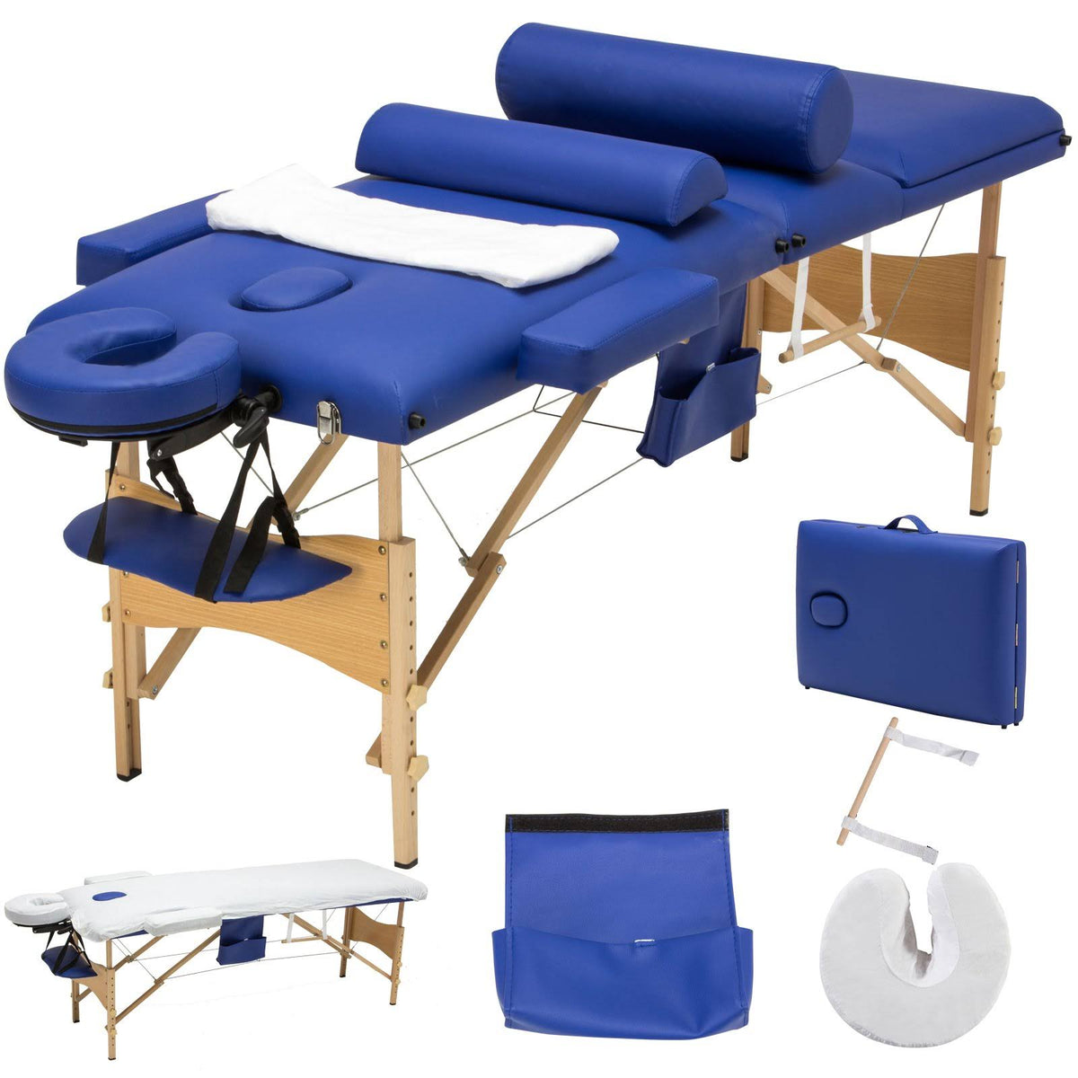 84 inch 3 Fold Blue Massage Spa Bed Table with 2 Bolsters E22929
