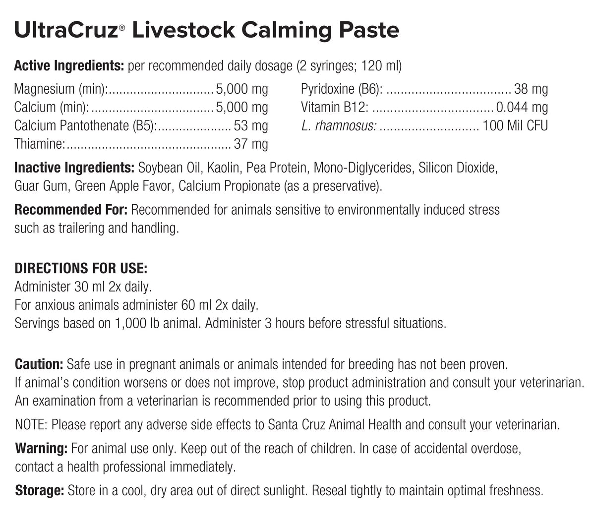 Livestock Calming Supplement 60 ml Paste 6/Pack U310423