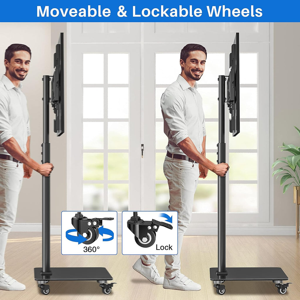 Tall TV Stand with Wheels, Height Adjustable, Max VESA 600x400mm U837024