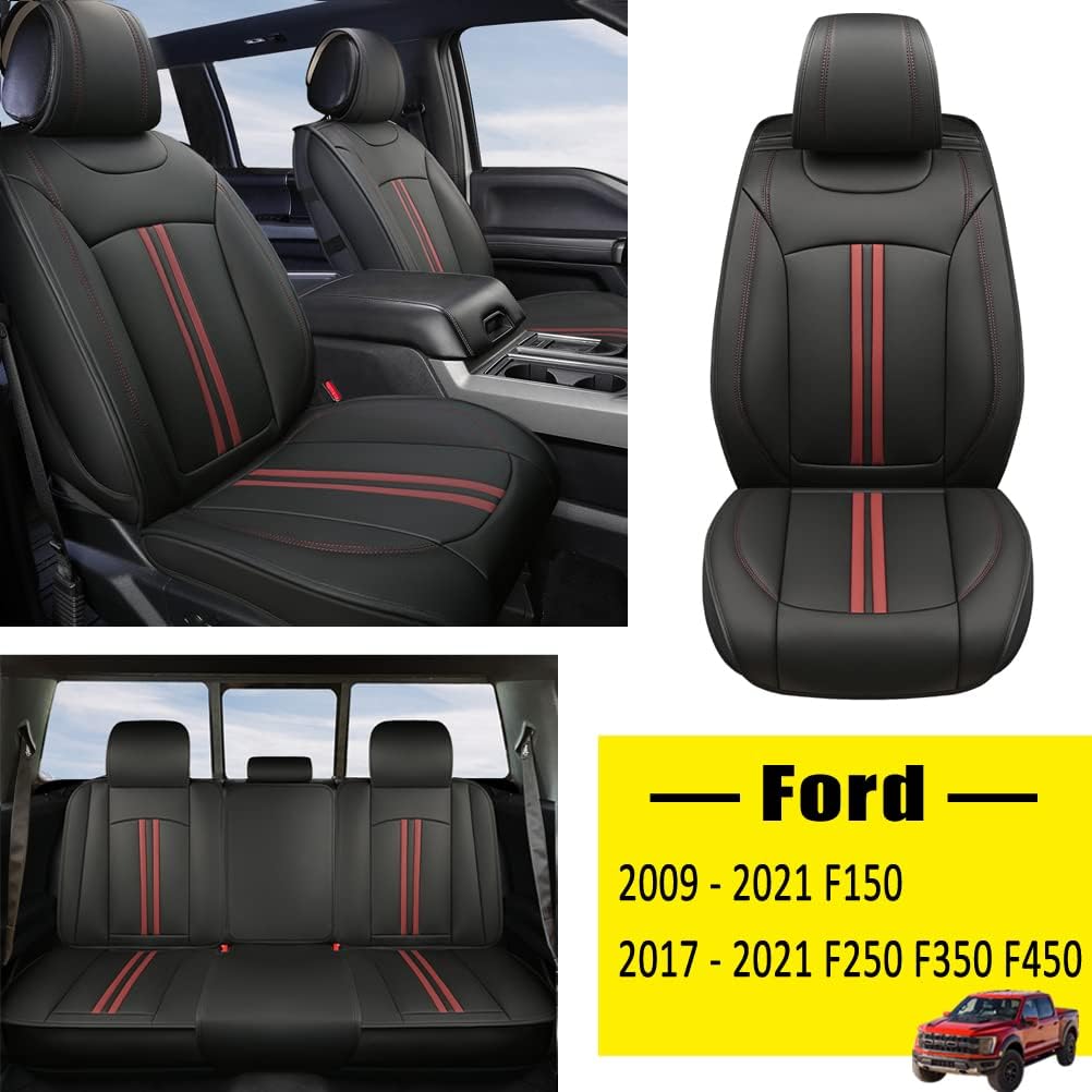 Rear Bench Car Seat Covers Faux Leather Seat Protectors (Black+Beige) Z7489
