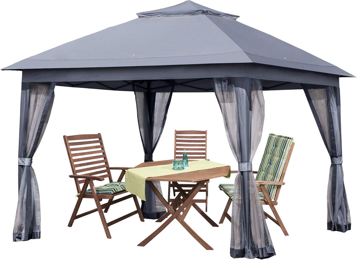 11x11 Grey Outdoor Pop up Gazebo with Mosquito Netting U650