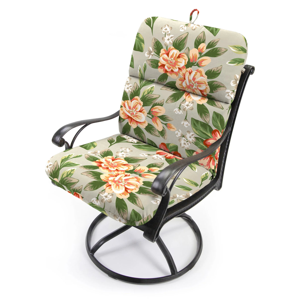 45" x 22" Cedar Grey Floral Rectangular Outdoor Chair Cushion with Ties and Hanger Loop F7371