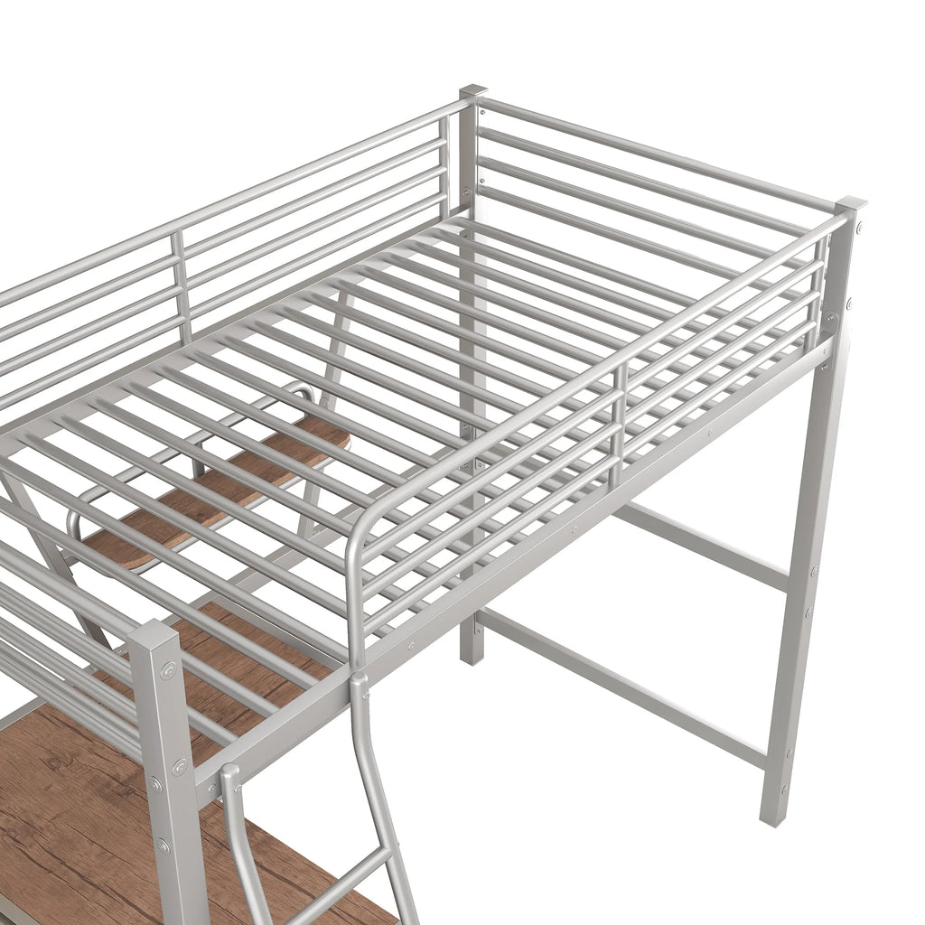 Metal Loft Bed with Desk and Shelf W251