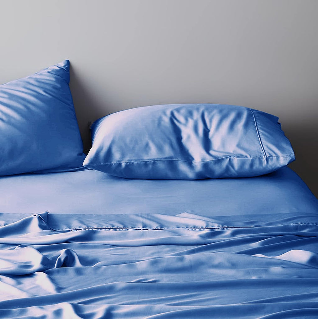 Blue Cal King 400 Thread Count 4 Piece Sateen Weave Cotton Sheet Set Z77655
