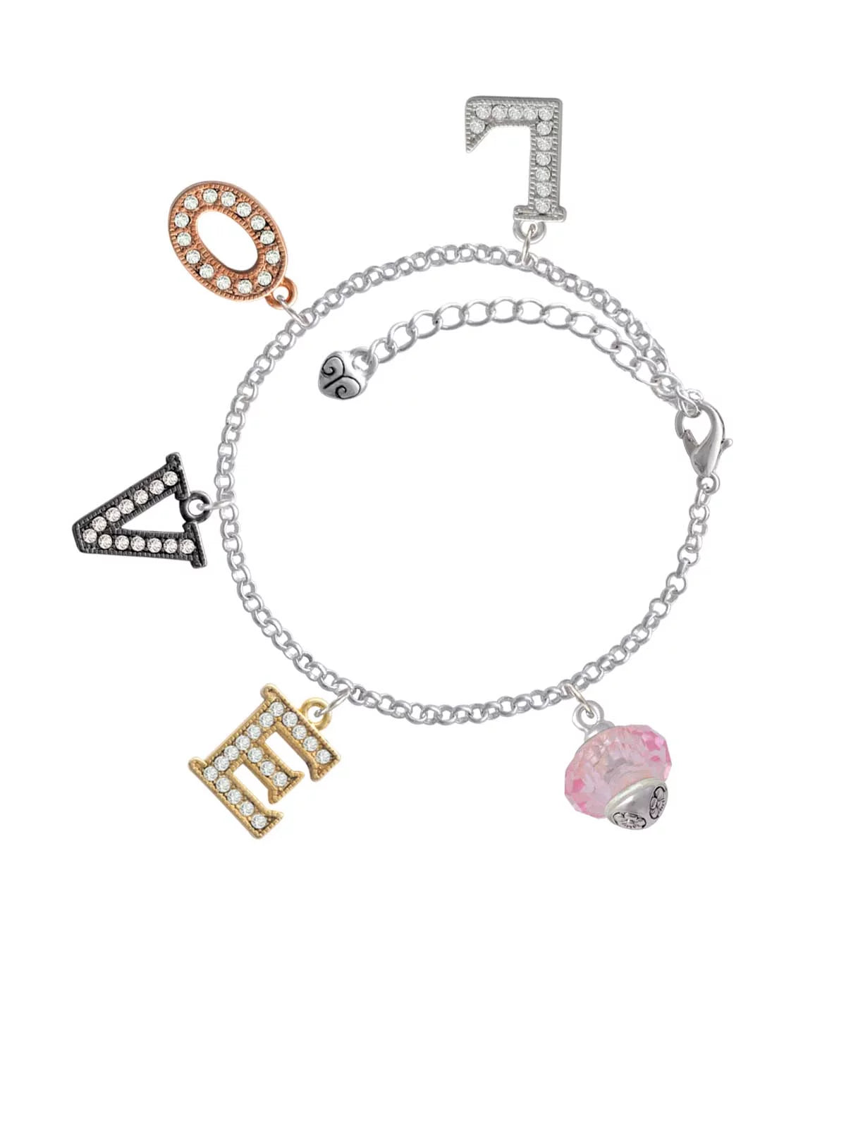 Pink Faceted Glass Multi-Colored Crystal Charm Bracelet X717