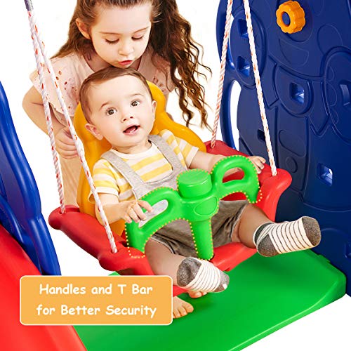 Toddler Long Slide Set, 3-in-1 Large Climber Playset with Basketball Hoop, Stairs, Thickened Panel, Playground Swing R7977