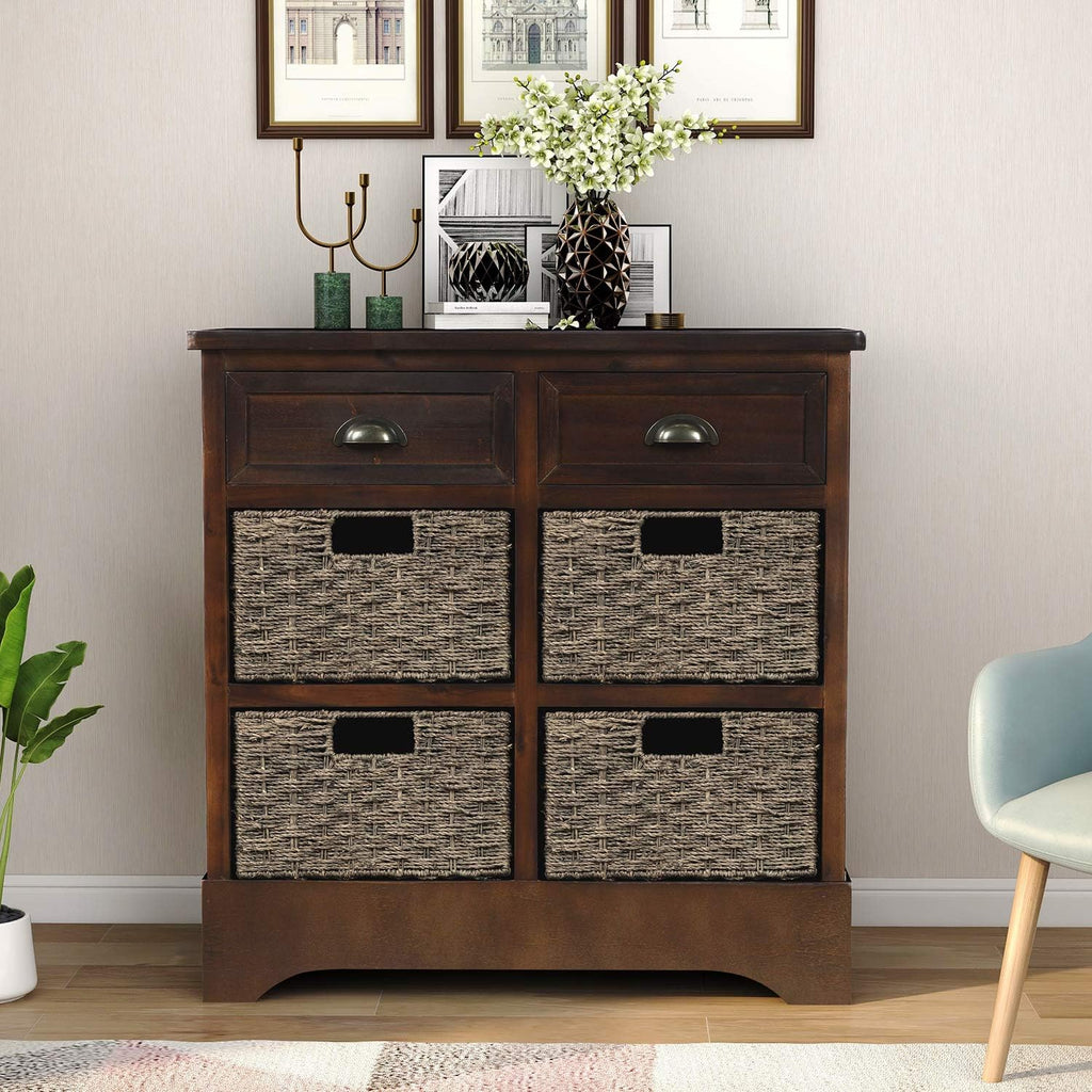 White Storage Cabinet with 2 Drawers and 4 Fabric Baskets J7063