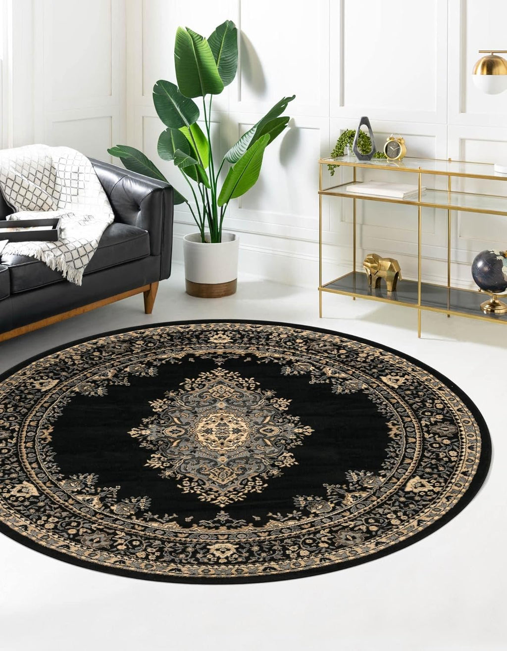8 Ft Round Black Rug L18402