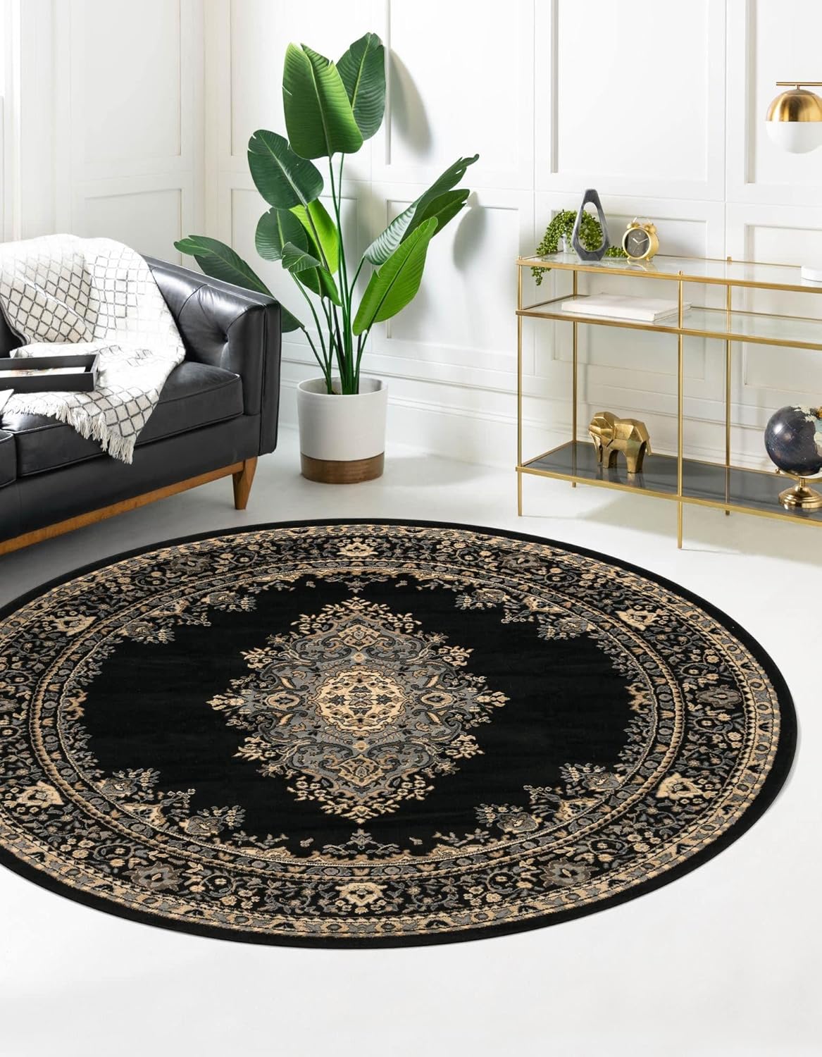 8 Ft Round Black Rug L18402