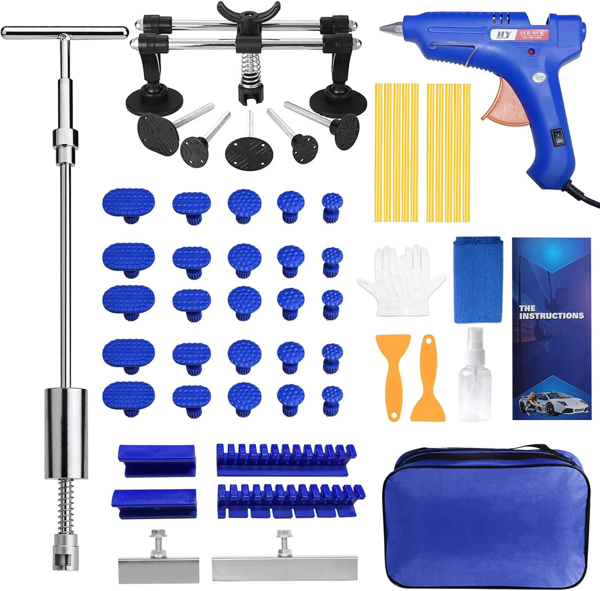 Auto Body Repair Tool Kit, Car Dent Puller, Slide Hammer T bar, Glue Puller Tabs, Glue Shovel (Silver) Pack of 2 Z1270