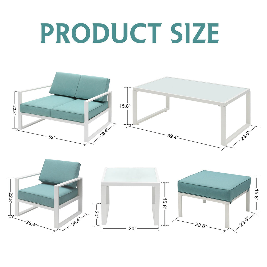 White Frame Blue Cushion 7 Pcs Outdoor Patio Furniture Set D3810