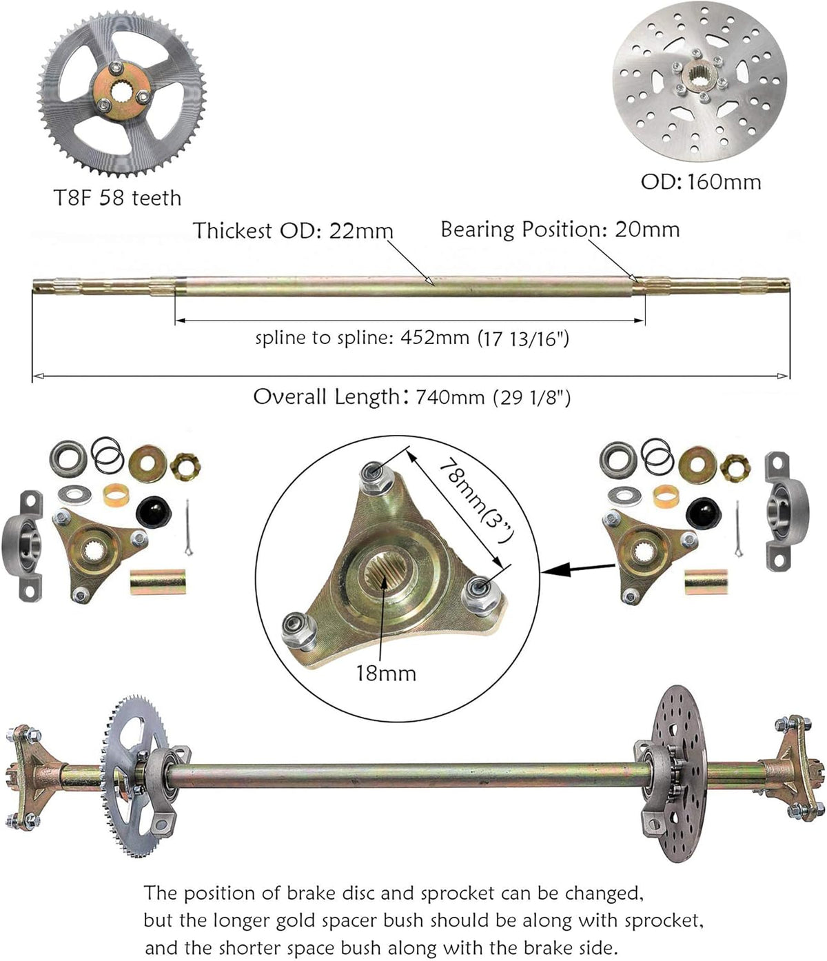 Rear Axle Shaft Kit with Brake Master Cylinder Caliper Disc Rotor Assembly U459