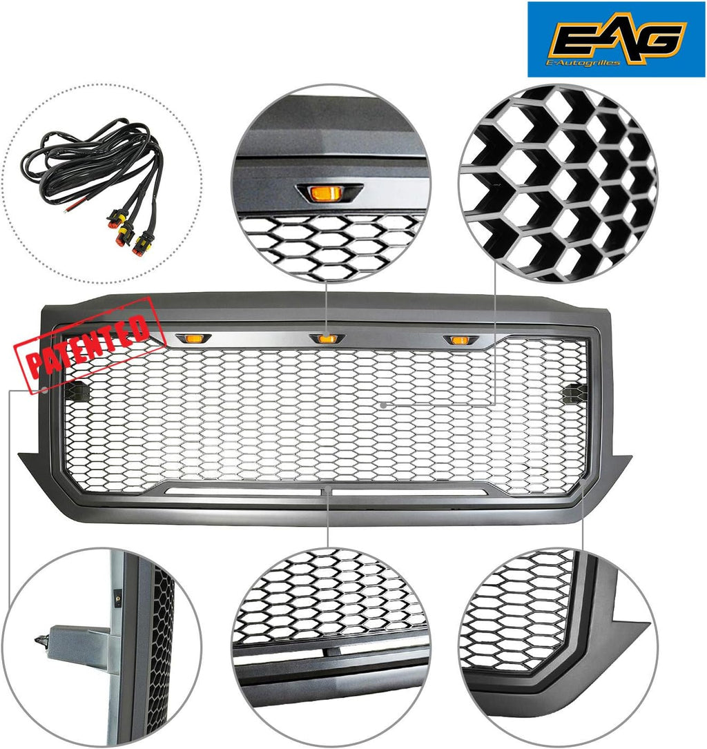 ABS Grille Front Hood Grill with Amber LED Lights Charcoal Gray W723467