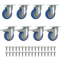 8 Pack 3 inch Swivel Plate Caster Wheels Blue Polyurethane with Screws S3264