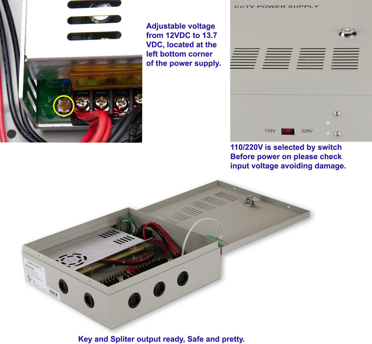 18 Outputs 30 Amp 12V DC PTC CCTV Power Supply Box, Pack of 2 R528511