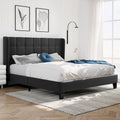 Queen Size Dark Grey Platform Bed with Wingback Headboard U94689