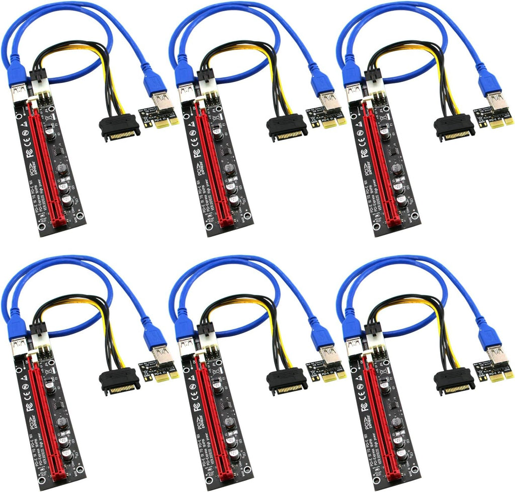 PCIE Riser Cable with 6Pin-SATA Power Cable and 23.6in Extension Cable, Pack of 2 J36871