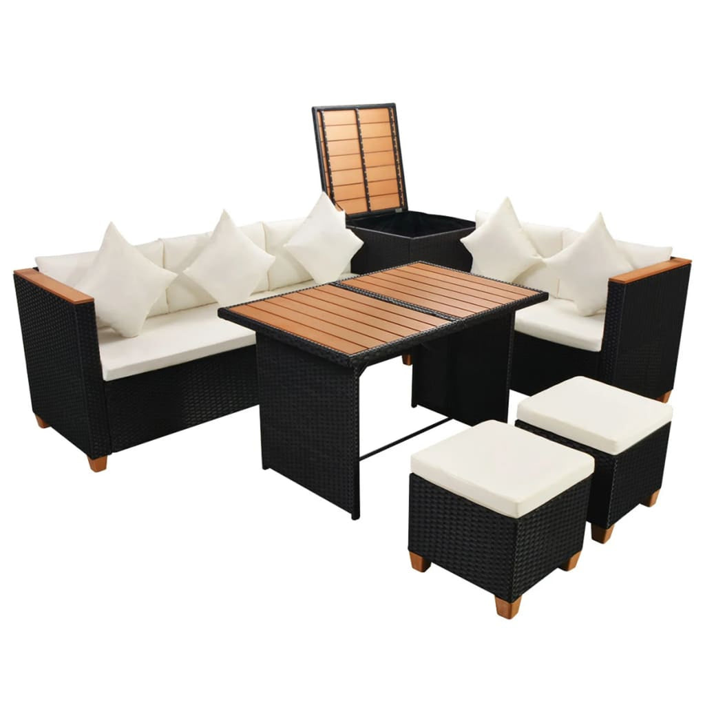 7 Piece White Cushioned Poly Rattan Outdoor Furniture Set T480