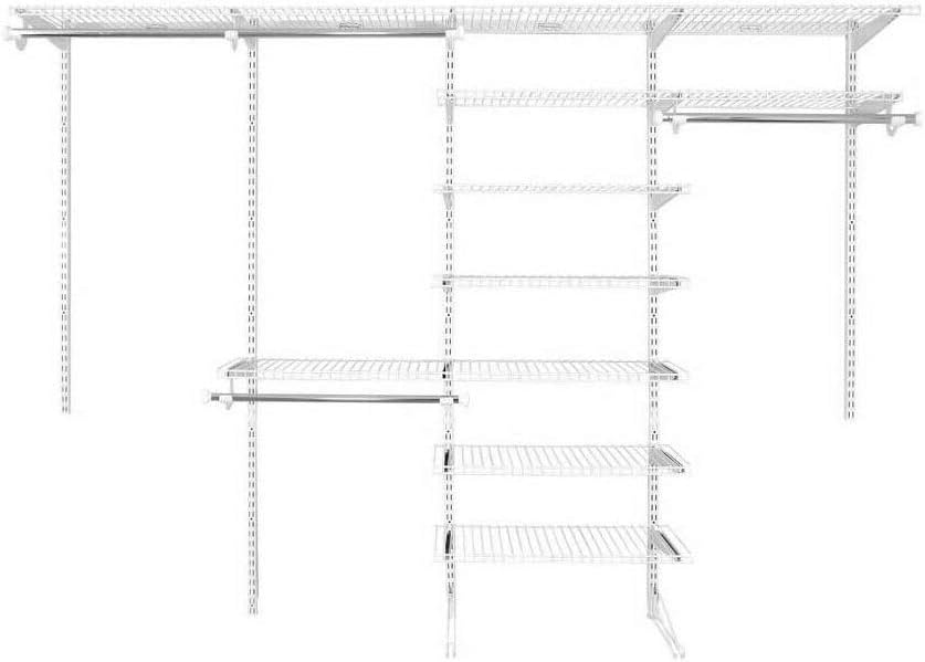 White Wire Shelving Kit with Expandable Shelving and Telescoping Rods I3721