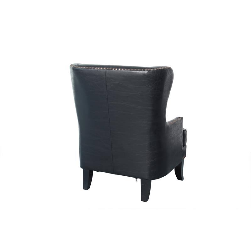 Black Crackle Leather Accent Chair with Nailhead S14162