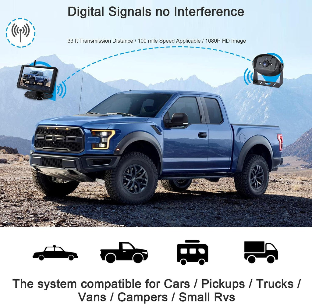 720P 7 Inch Digital Wireless Backup System Kit with 2 Rear View Camera Inputs K34385