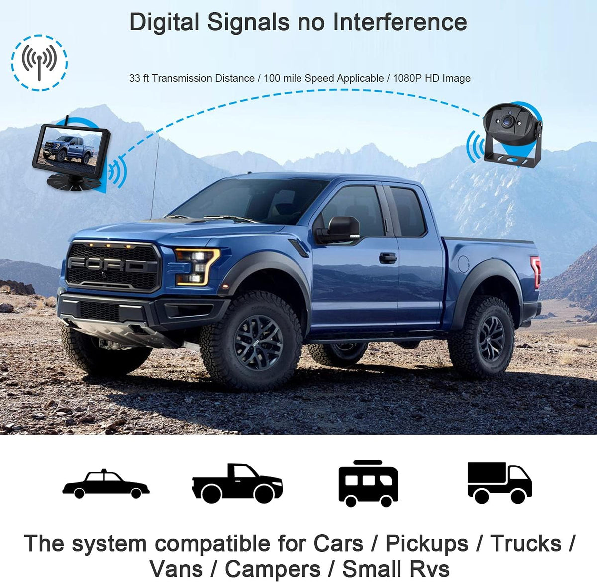 720P 7 Inch Digital Wireless Backup System Kit with 2 Rear View Camera Inputs K34385