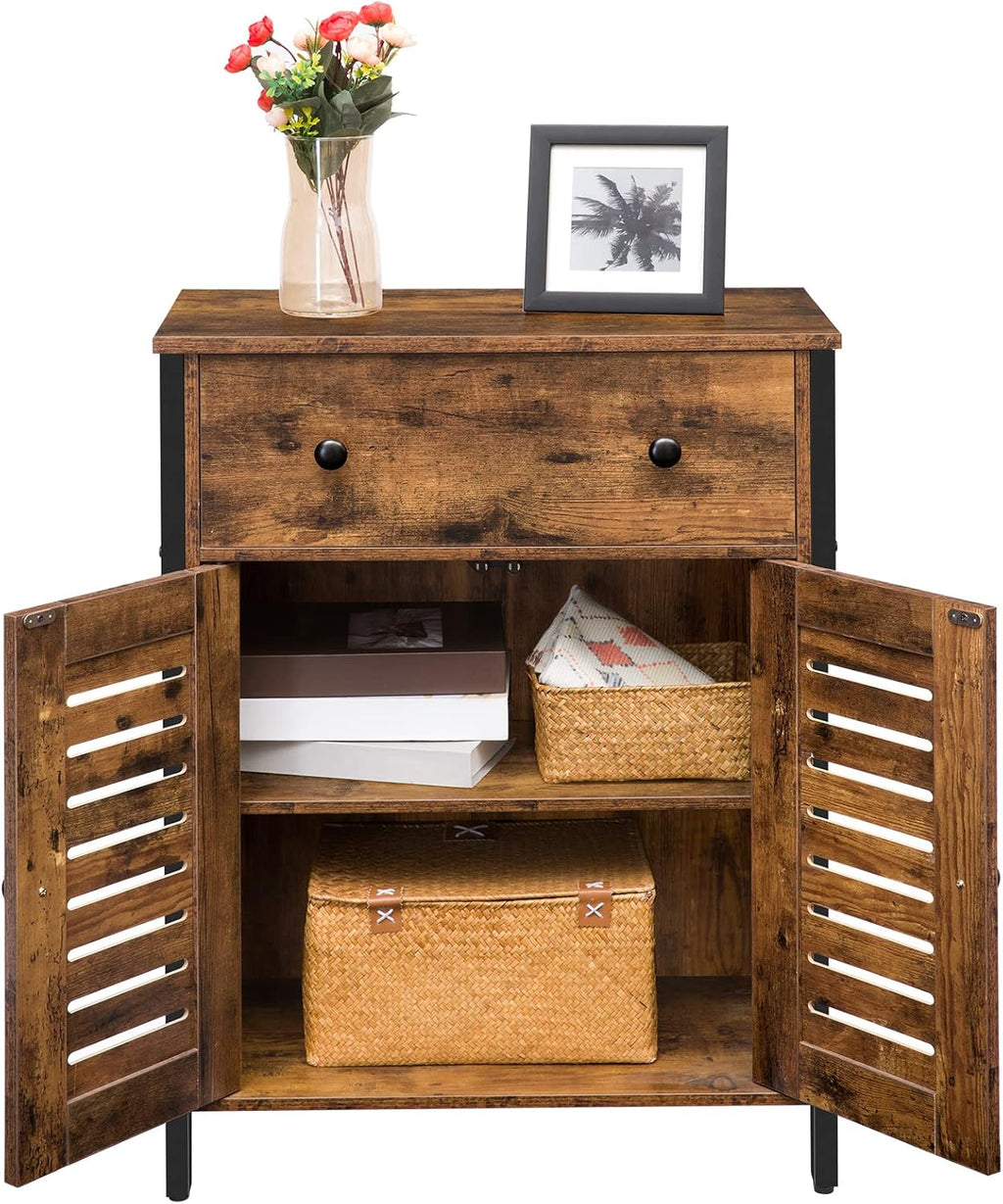Rustic Brown Kitchen Sideboard Floor Storage Cabinet with Drawers and Height-Adjustable Shelves K7414