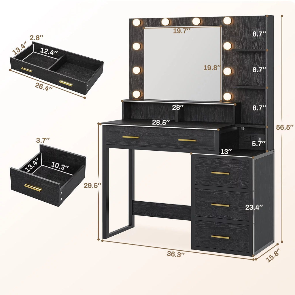 Black Makeup Vanity with Mirror V427525