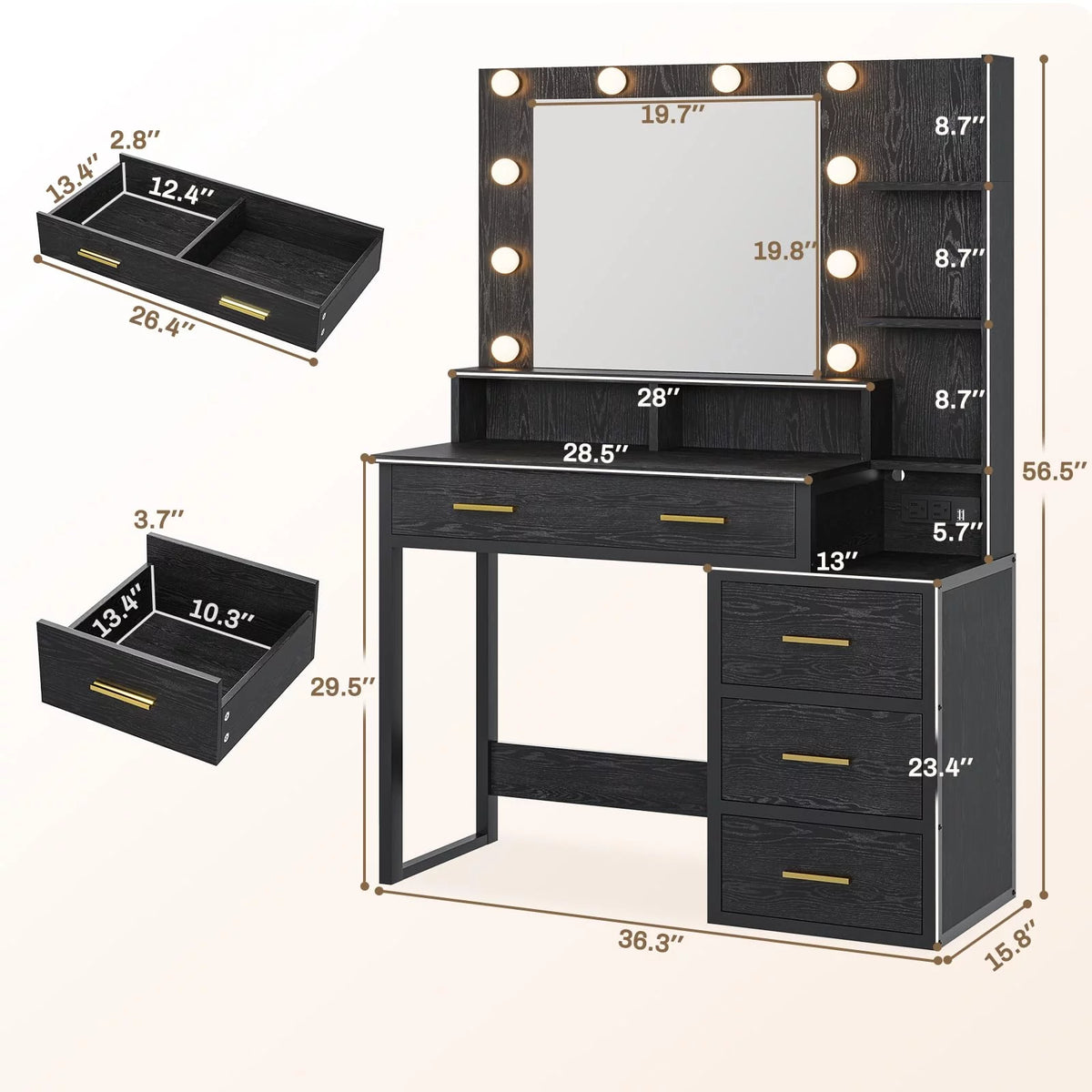 Black Makeup Vanity with Mirror V427525